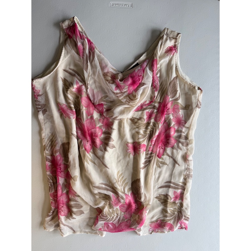 Jazzie Women Pink Floral Cowl Neck Sleeveless Blouse Top Plus Size 3X Cream